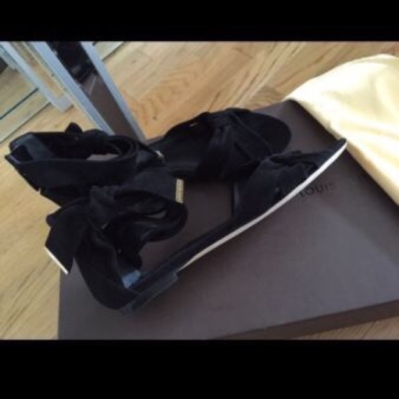 Louis Vuitton black suede cocktail flat sandals - Picture 4 of 7